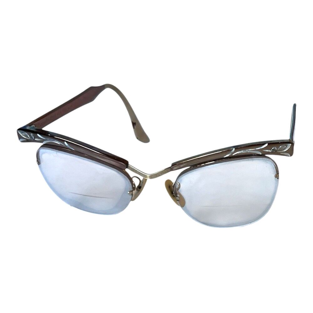 Vintage Bausch & Lomb Cat Eye Glasses 46 Aluminum 1/10 12K GF 4-1/4 5-1/2 READ